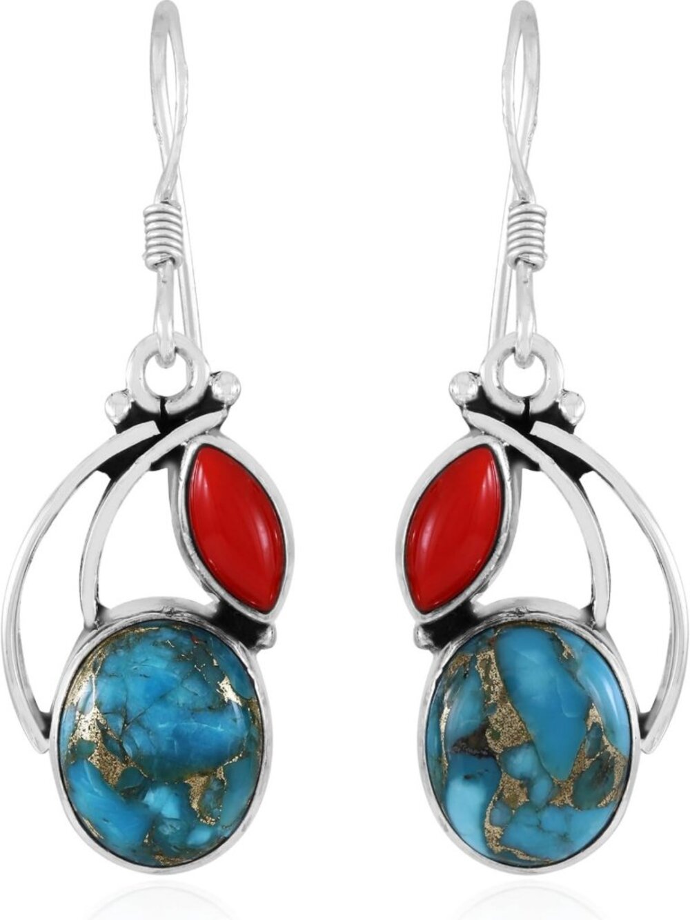 Sterling Silver Turquoise Coral Dangle Earrings - Boho Chic Jewelry Accessory